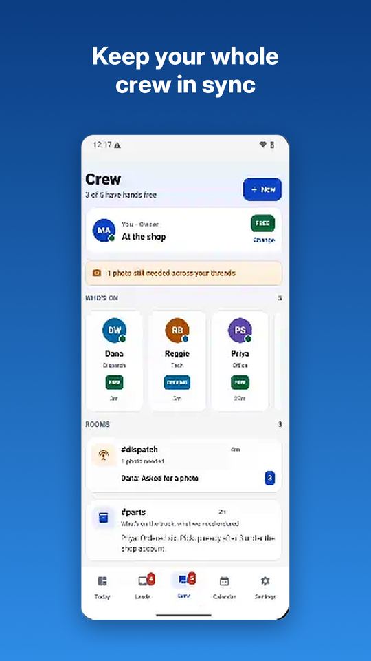 Crew channel in the Tradeflare app